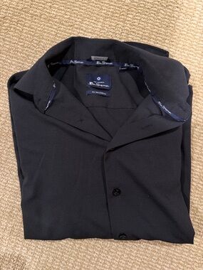 Ben Sherman Black Textured Button-Down Shirt Slim Fit 14/14.5 32/33